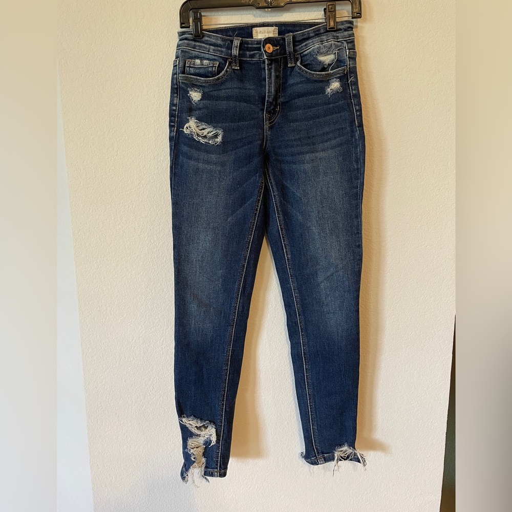 Altar'd State Blue Ankle Cropped Distressed Jeans